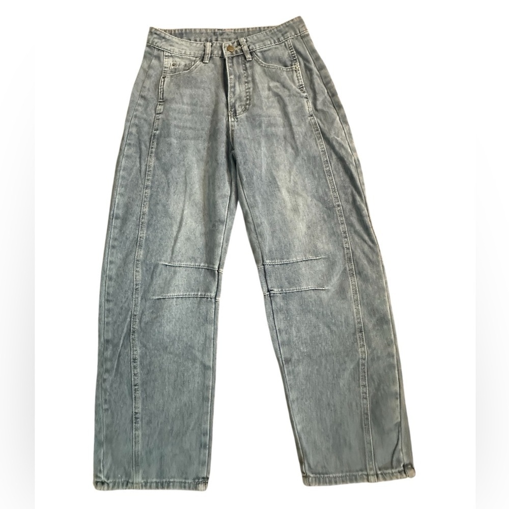 A405 Horseshoe Barrel Jean Medium wash Midrise Sz 26 Small